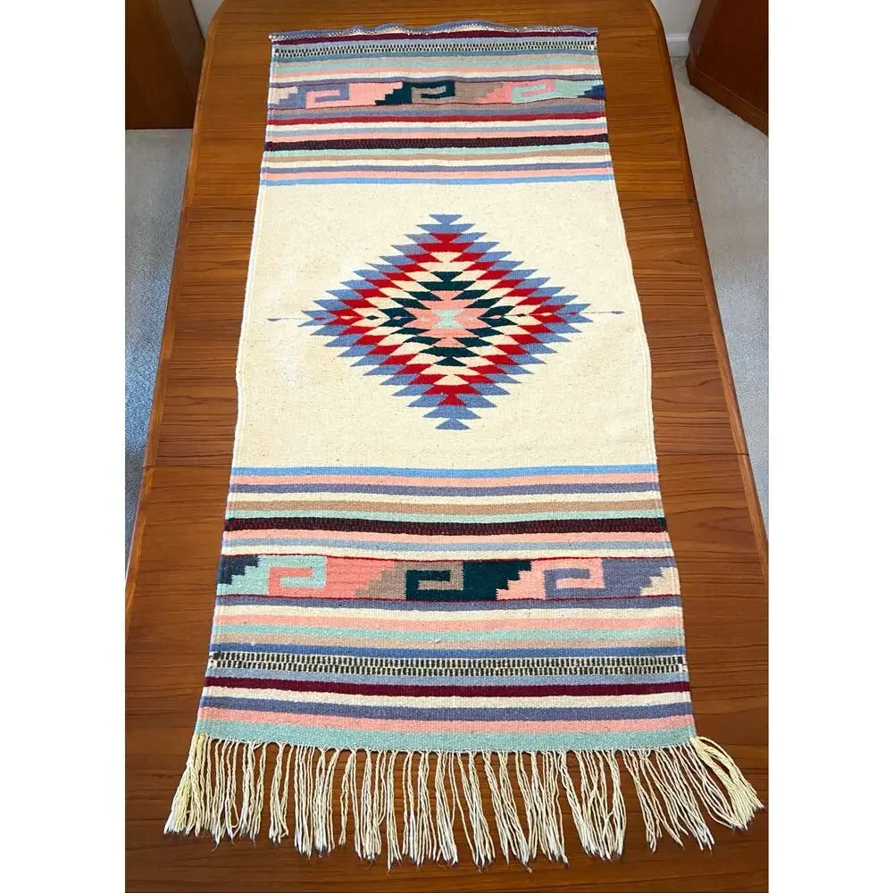 Vintage Southwestern Wool Rug Wall Hanging Tapestry Woven Aztec 58.5